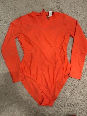Long-Sleeve One-Piece Swimsuit in Bright Orange